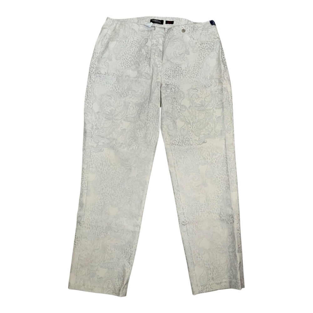 Robell White Silver Paisley Straight Leg Pants Size 10